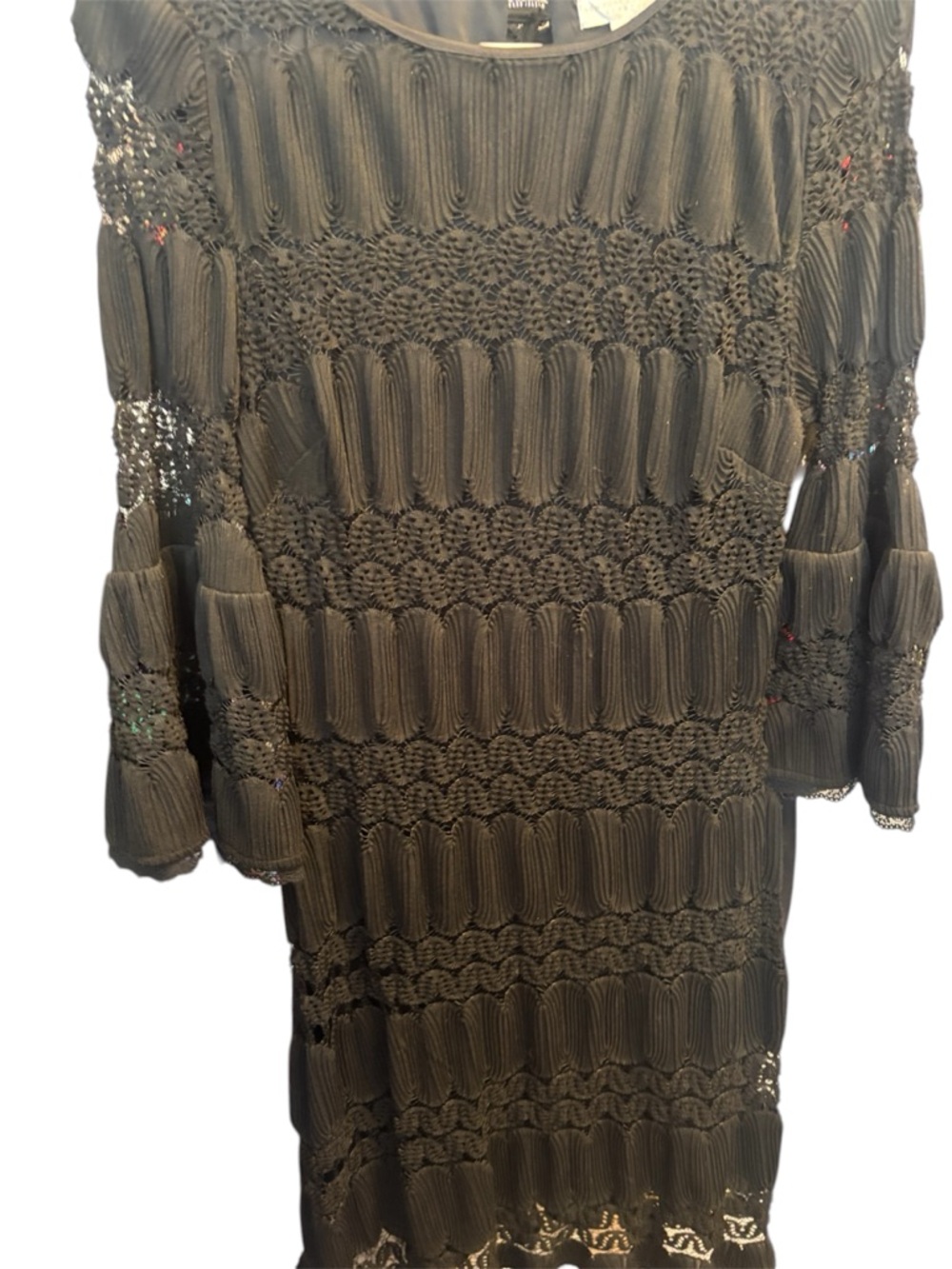 New York &company Black Textured Crochet Long Sleeve Midi Dress